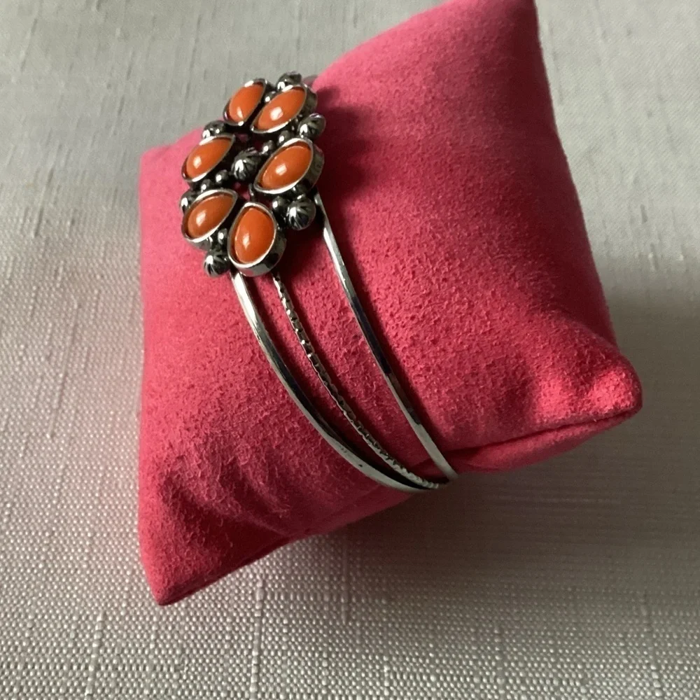 Rust Color Acrylic Silver Tone Cuff Bracelet